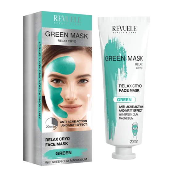 Revuele Green Mask Relaxing Cryo Effect arcmaszk hűsítő hatású, pattanásos bőrre