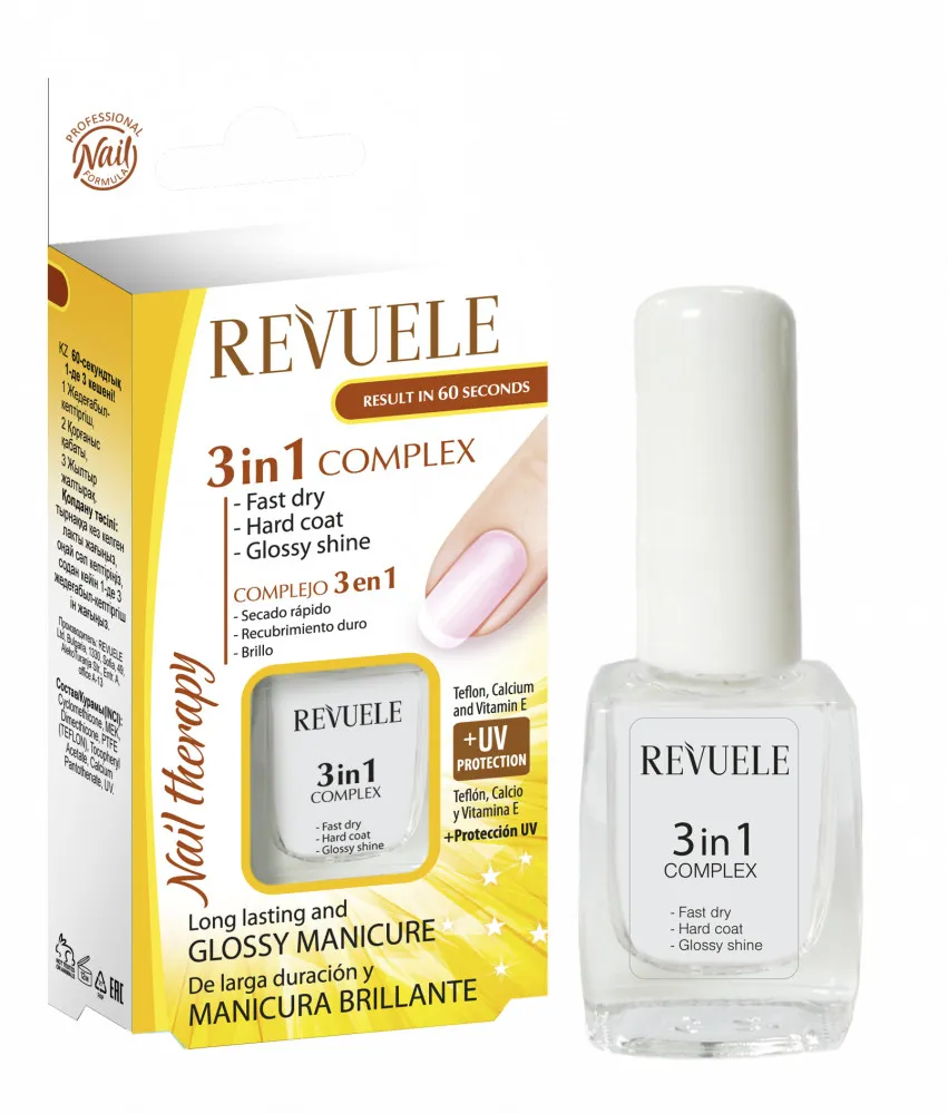 Revuele Nail Therapy 3in1 Complex - Fast Dry, Hard Coat & Glossy Shine Körömápoló komplexum 3 az 1-ben "Szárítás, fedés, ragyogás"