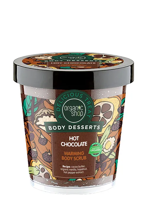 Organic Shop Body Desserts Hot Chocolate Warming Body Scrub melegedő testradír (450 ml)