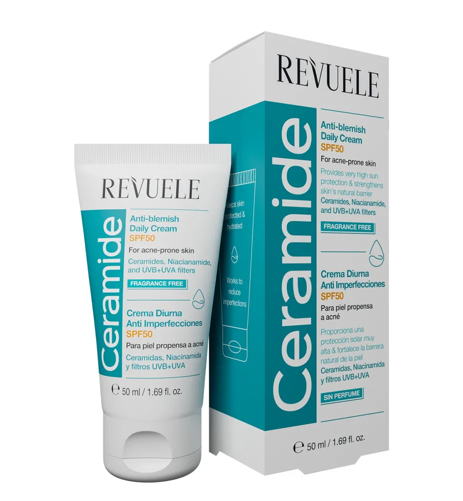 Revuele Ceramide Anti-Blemish Daily Cream SPF50 hidratáló krém fényvédővel pattanásos bőrre