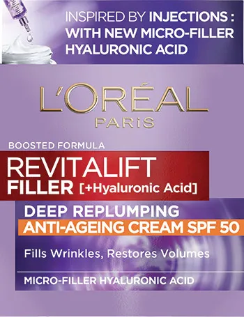 L’Oréal Paris Revitalift Filler Face Cream SPF50 nappali krém a bőr öregedése ellen SPF 50