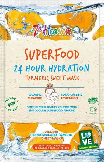 Montagne Jeunesse hidratáló kurkuma lapmaszk Superfood 24 Hour Hydration Turmeric Sheet Mask